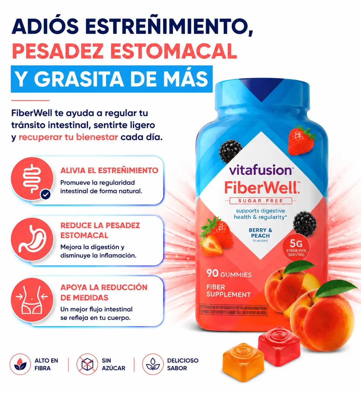 90 Gomitas de fibra natural - Elimina grasita y despídete del estreñimiento